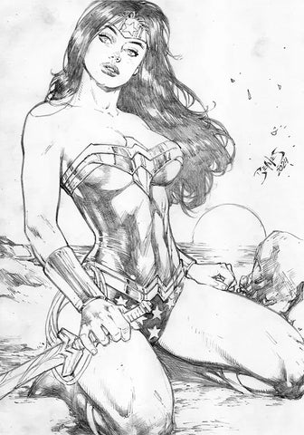 Wonder Woman with sword by Ed Benes 9 x 12